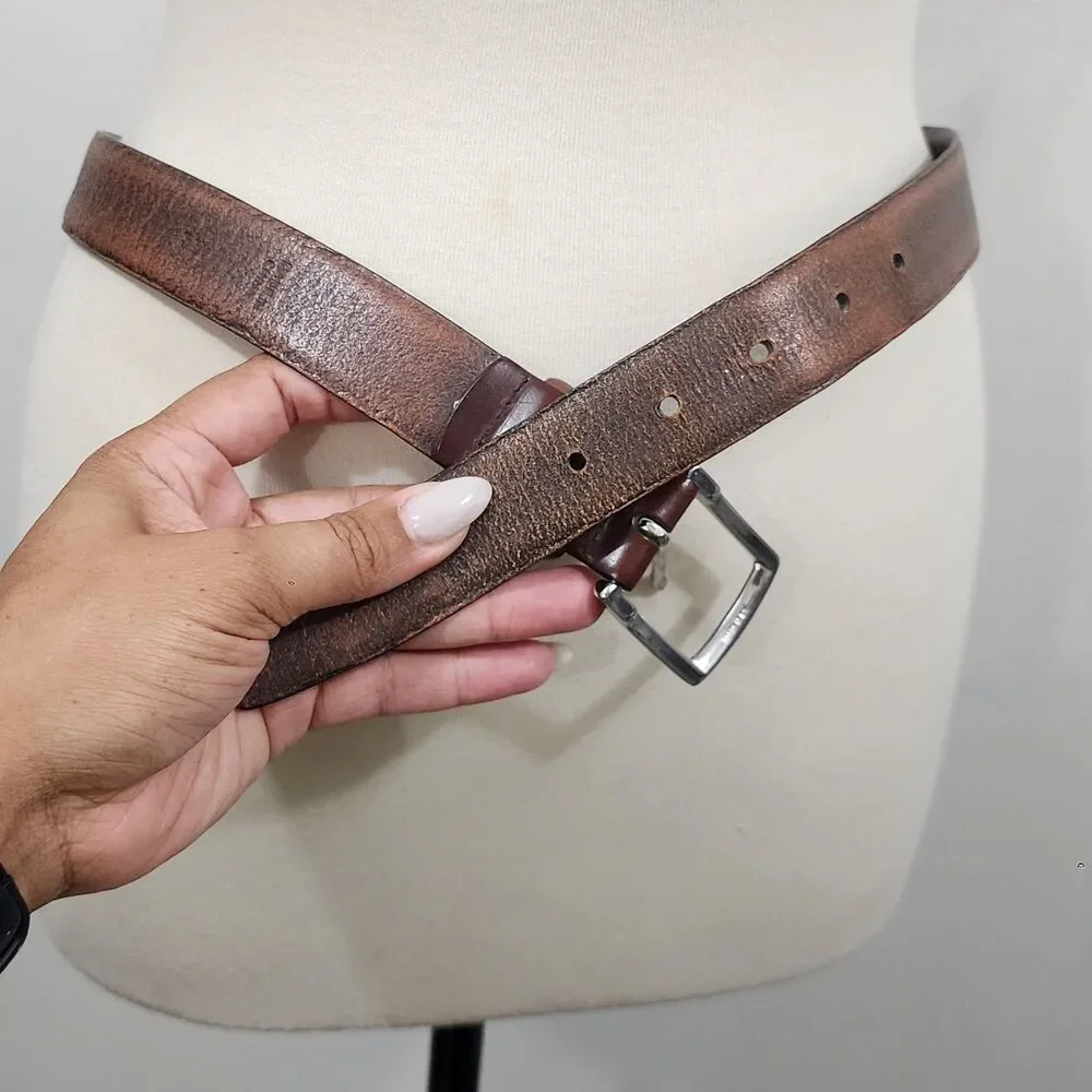 Vintage 90s Ralph Lauren Polo Brown Leather Belt Mens W34 Rectangle Buckle